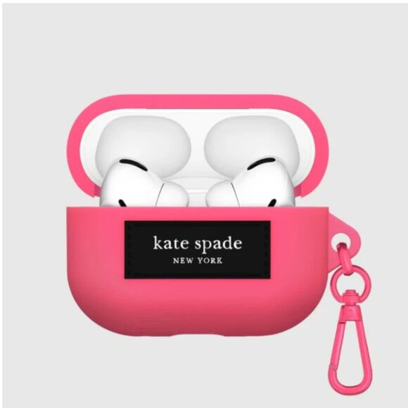 Kate Spade Airpods Pro 1 & 2 GEN Case Silicone Pom Pom Pink Keychain Clip - Picture 2 of 6
